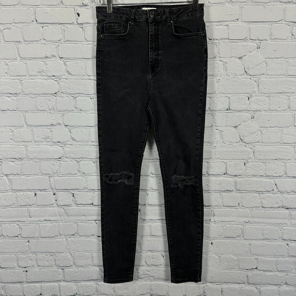 Forever 21 Women's Distressed High Rise Denim Jeans, Size 27, Black Washed